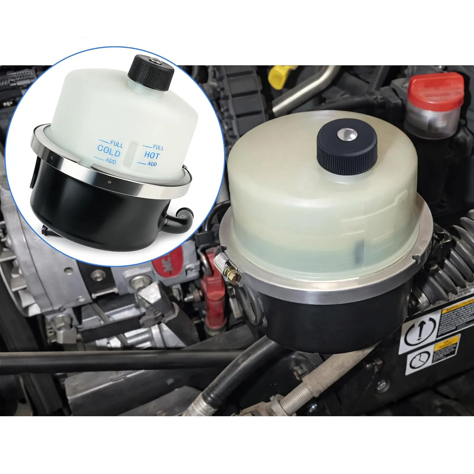 The part codes J86-1036-001 and J861036001 are designed to fit the power steering fluid tank of Peterbilt trucks.