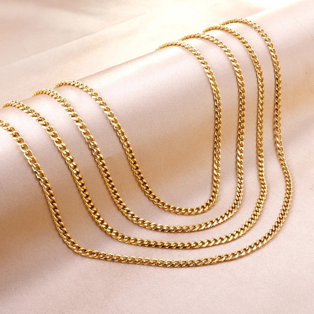 LUXUSTEEL 5Pcs/Lot Punk Cuban Curb Link Chains Necklace For Women Men Golden Color Stainless Steel Collars For Pendants 3.5mm