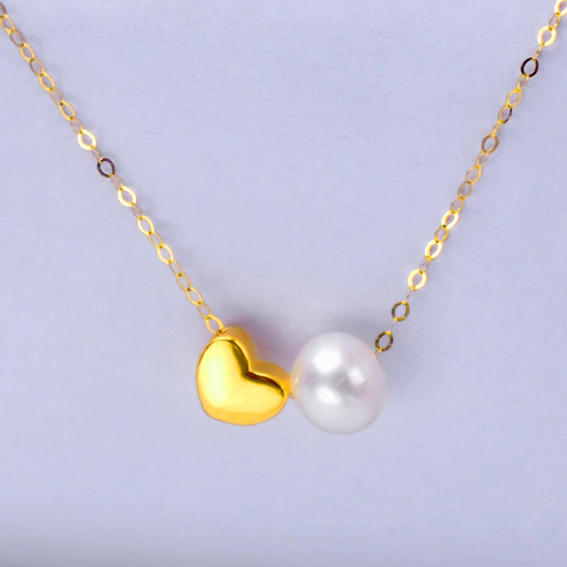 

999 Gold necklace pendant with 18K Yellow Gold chain Fine Jewelry Natural Freshwater Pearl White au750 new wedding party x609