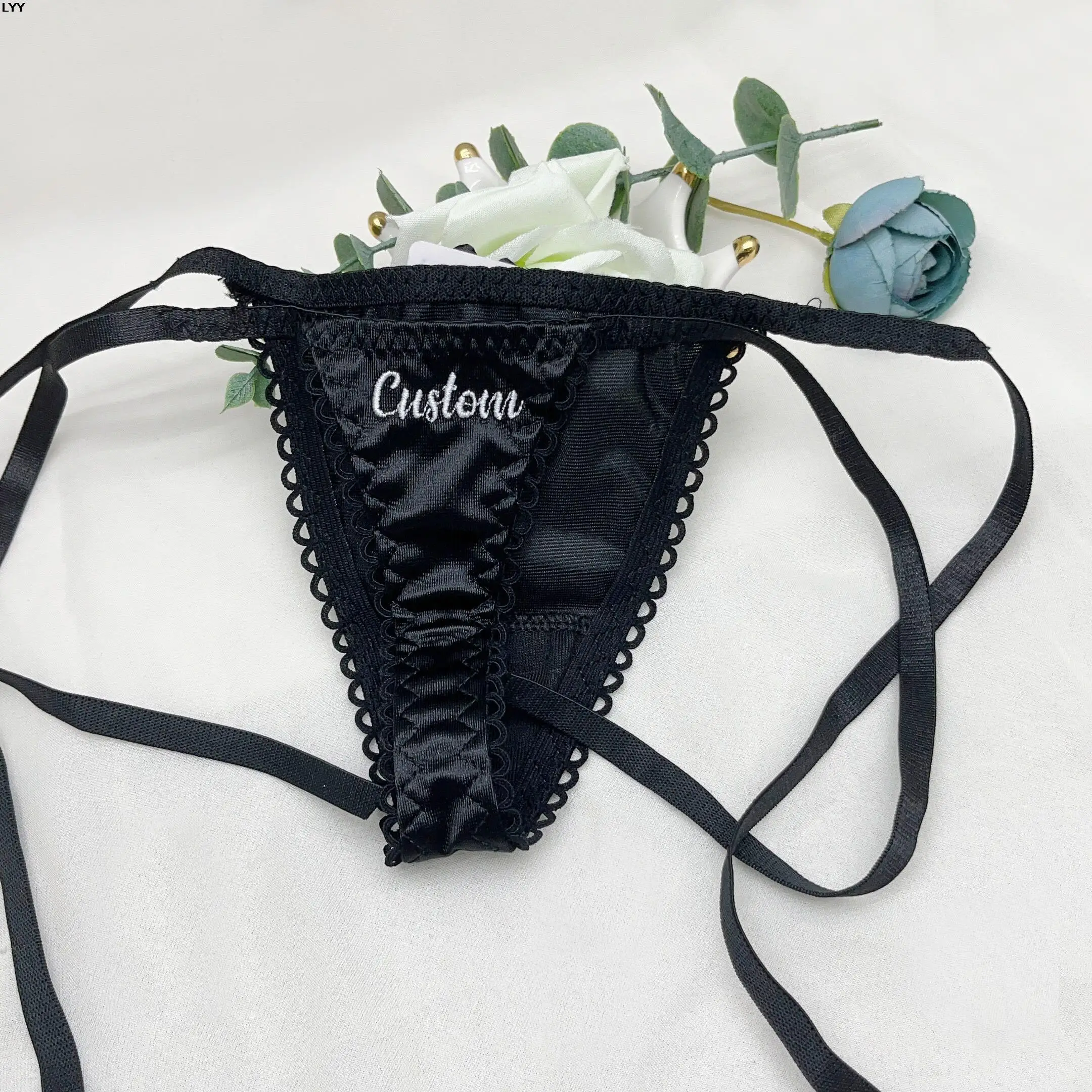 Embroidery Sexy Women Custom Letters Thong Boyfriend Name Jewelry Personalized G-String Side Tie Bikini Briefs Underwear Gift