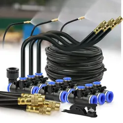 Black 20cm Bendable Brass Nozzle DIY Mist Spray Kit for Garden Courtyard Plants Automatic Atomizing Cooling System 3/8