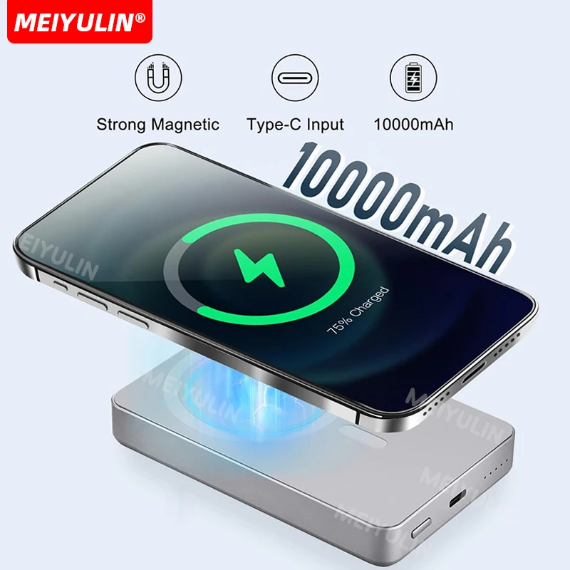 10000mAh Magnetic Wireless Power Bank Portable USB C Fast Charging Universal External Spare Battery For iPhone 16 Samsung Xiaomi