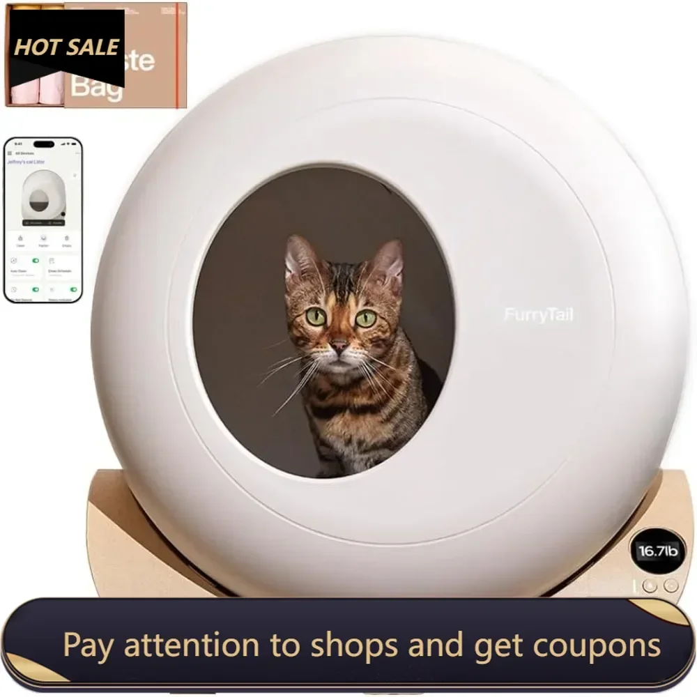 

Self Cleaning Litter Box with APP - Automatic Cat Litter Box for All Your Cats, Spacious Interior and Large Wastes Bin Capacity