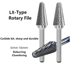 LX Type YG8 Alloy Rotary File Double Slot Tungsten Steel Wood Carving Grinding Head Hard Metal Milling Cutter Tool for Copper