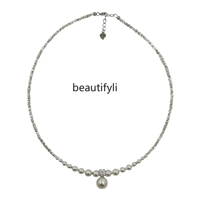 Gradual change pearl broken necklace femininity niche light luxury collarbone chain premium neck chain