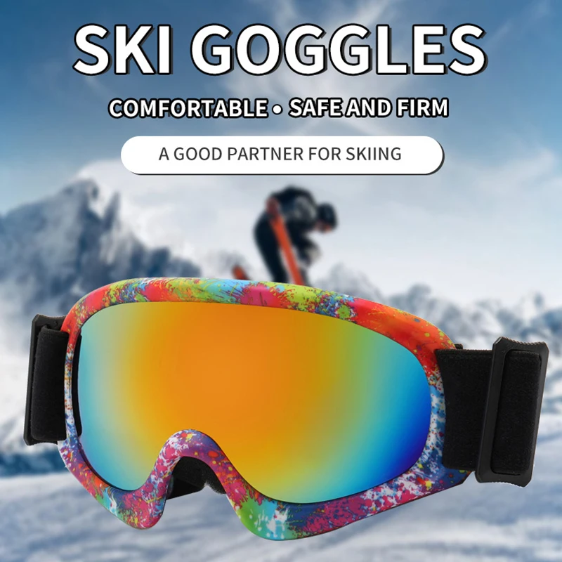 Kids Ski Goggles Anti-Fog Layer Lenses Winter Snowy Glasses Alpine Skiing Eyewear Snowmobile Windproof Children Snowboard Boy