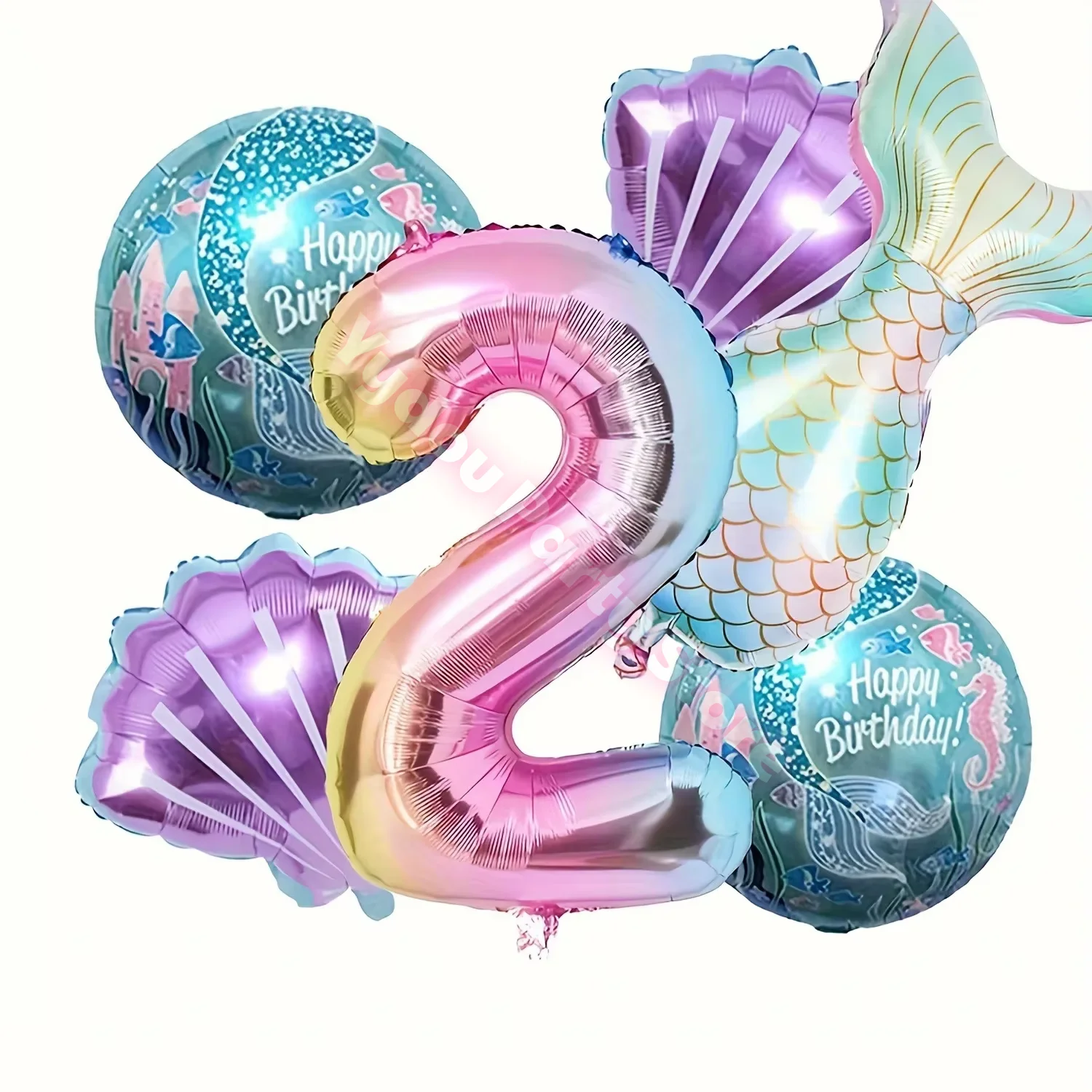 Meerjungfrau-Geburtstagsparty-Dekorationen: Farbverlauf-Muschelteller, Becher, Servietten, Ballons, Banner, Partydeko für Mädchen, Babyparty-Zubehör – Detail 18