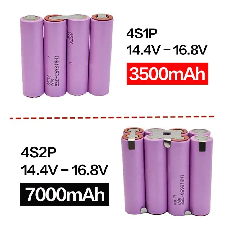 ▶7.4V 12V 14.4V 18V 21V 25.2V 3500/7000mAh 18650 35E 2S1P-6S2P  Suitable for screwdriver battery welding 18650 battery pack