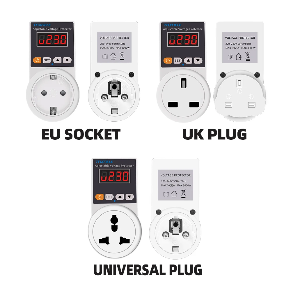 Voltage Protector Socket AC 220V Adjustable and Fixed 16A Voltage Protector Socket Voltage Safety Refrigerator