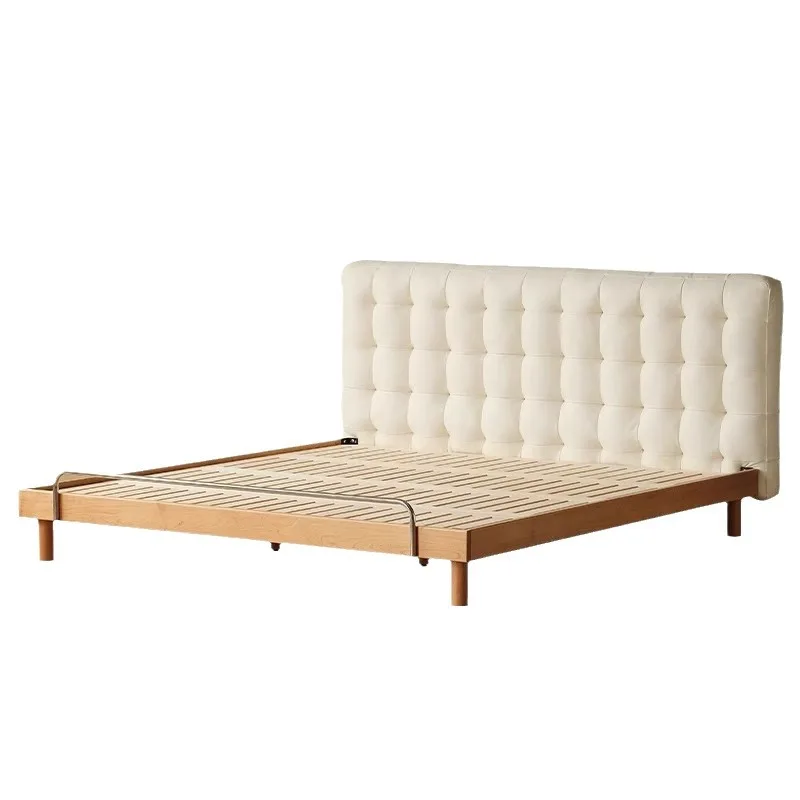 

Solid wood leather bed, master bedroom high-end atmospheric double bed, Nordic simplicity