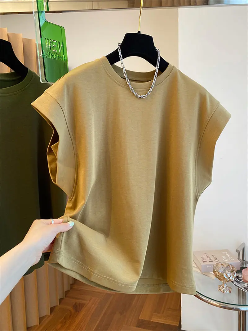 Outlet Special Price Feifei Sleeve T-shirt for Women Short-sleeved Loose Cotton Sleeveless Design Drop Rotator Sleeve Top