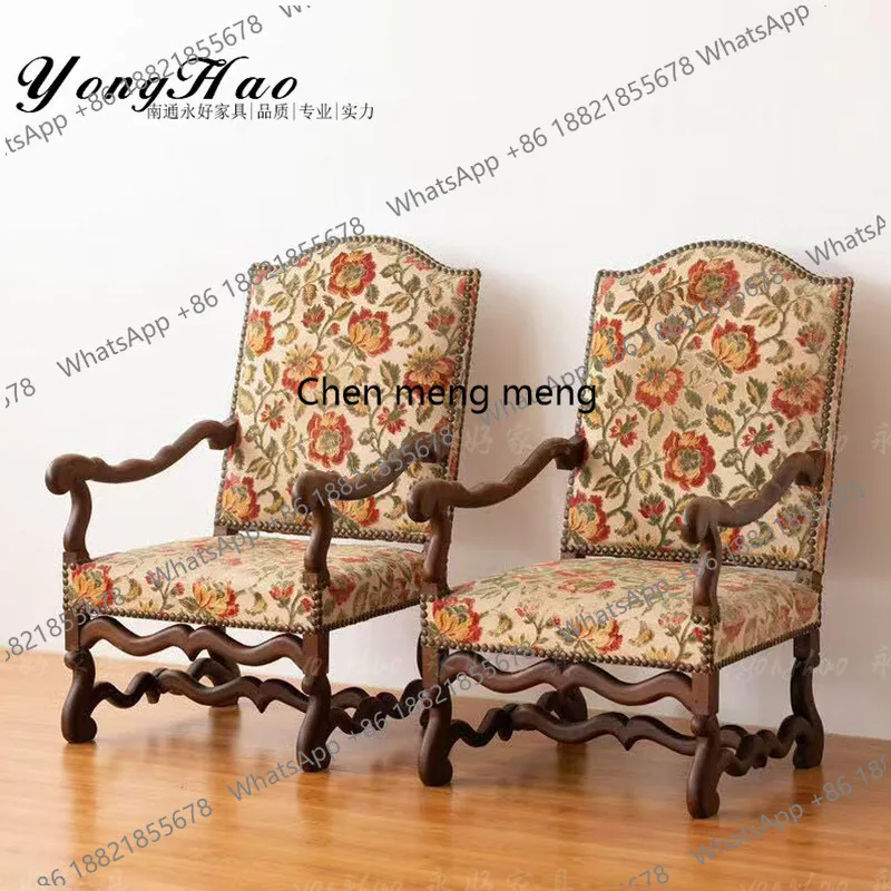 American Style Solid Wood Sofa Chair French Retro Distressed Leisure Single Vintage Style Sofa