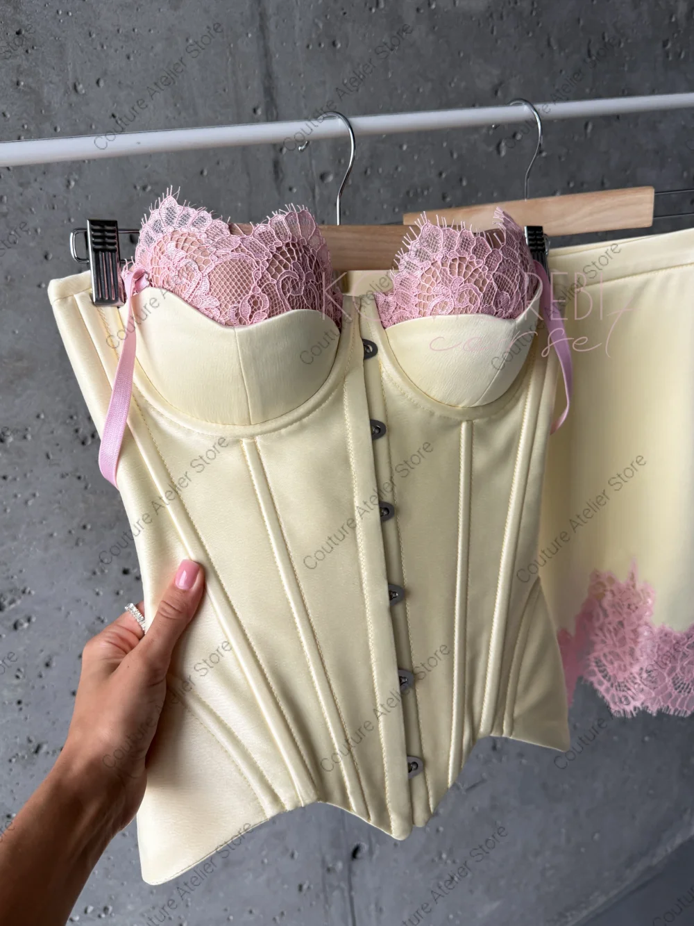 Pink Lace Yellow Corset Homecoming Dress Strapless Mini Cocktail Prom Gowns Women Elegant Formal Party Dresses Customized image 5