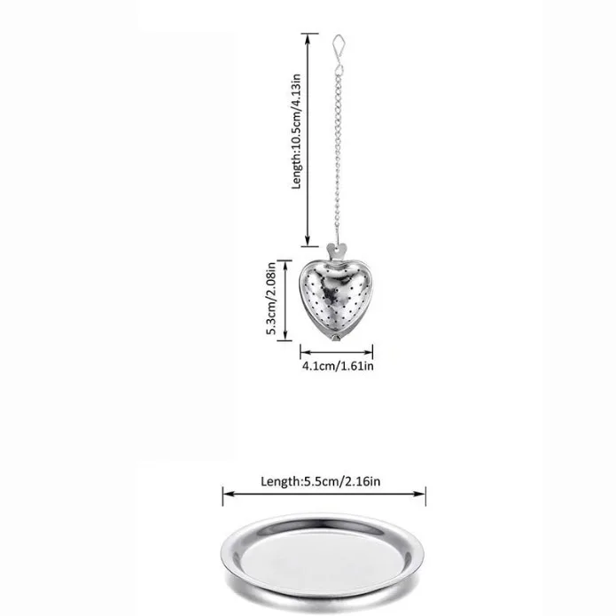 Stainless Steel Heart-shaped Tea Filter Infuser with Chain Hooks Spice Strainer