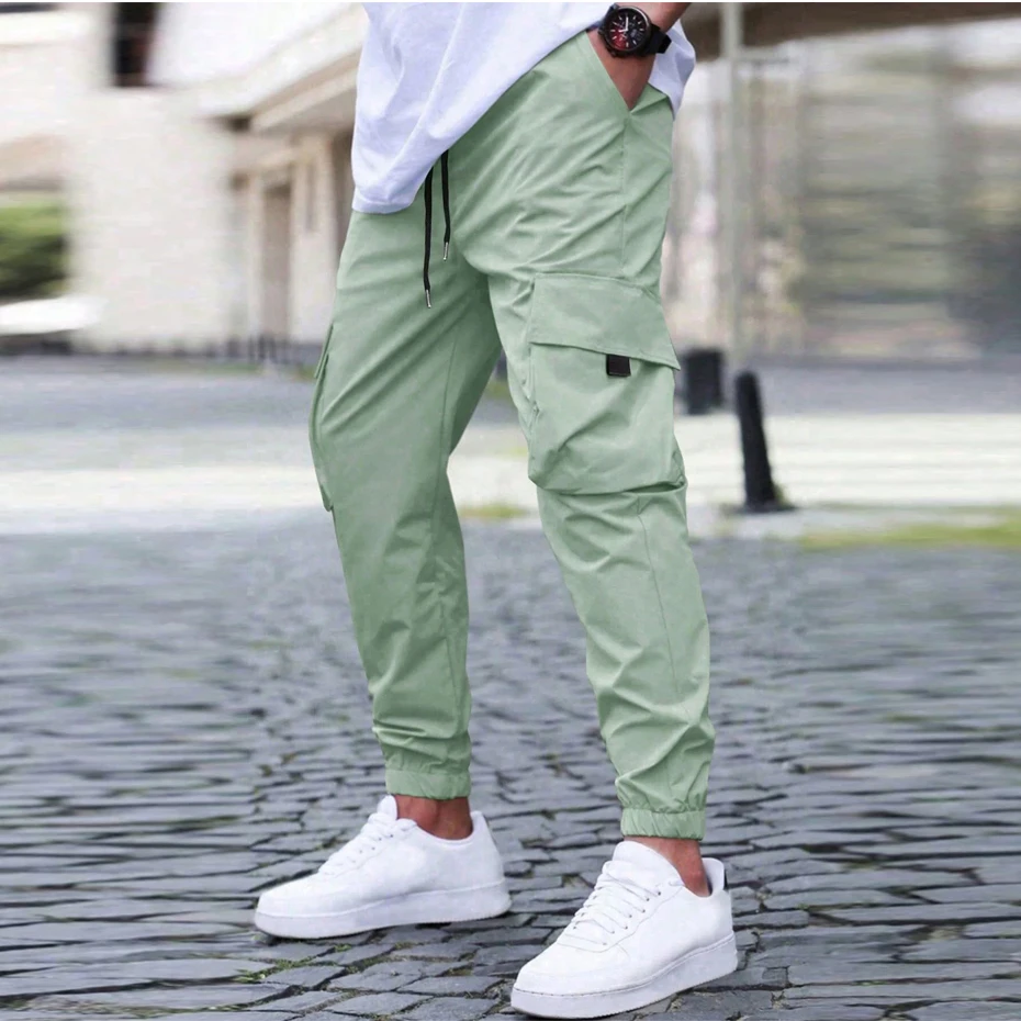 Jogger Pants Men Cargo Pants Fashion Casual Solid Color Sweatpants Male Stretch Waist Trousers