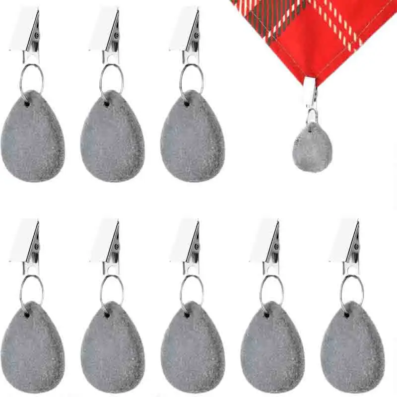 8/16PCS Tablecloth Weights Outdoor Table Cloth Weights Teardrop Shape Pendant Stones with Metal Clips Marble Table Cover Weights