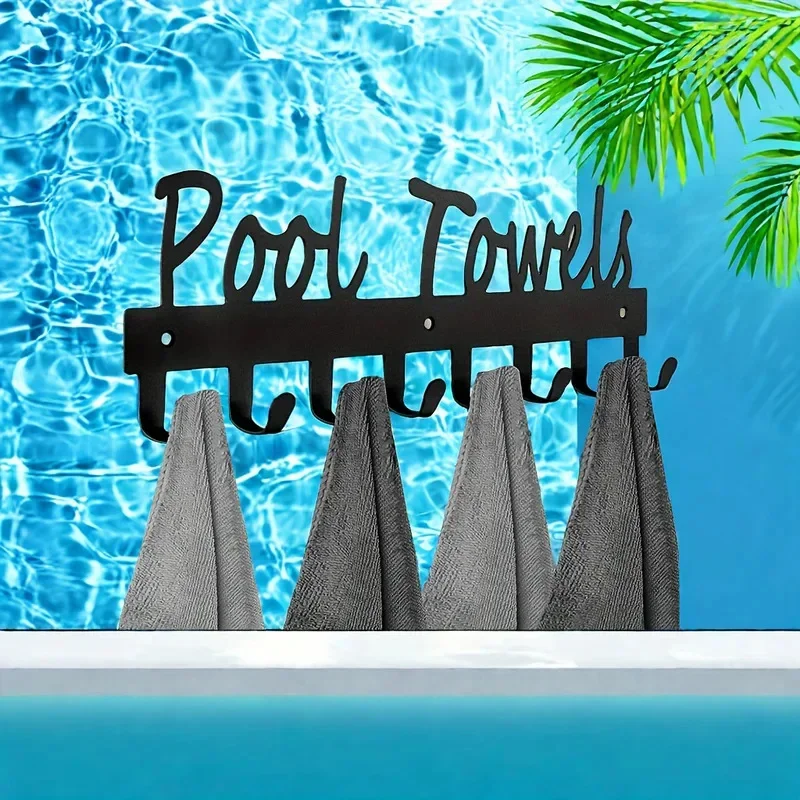 1PC Carbon Steel Wall Mount Towel Rack Multi-Purpose Towel Holder for Robe Towel Coat Swimsuit Umbrella Bag Keys Pool Accessory