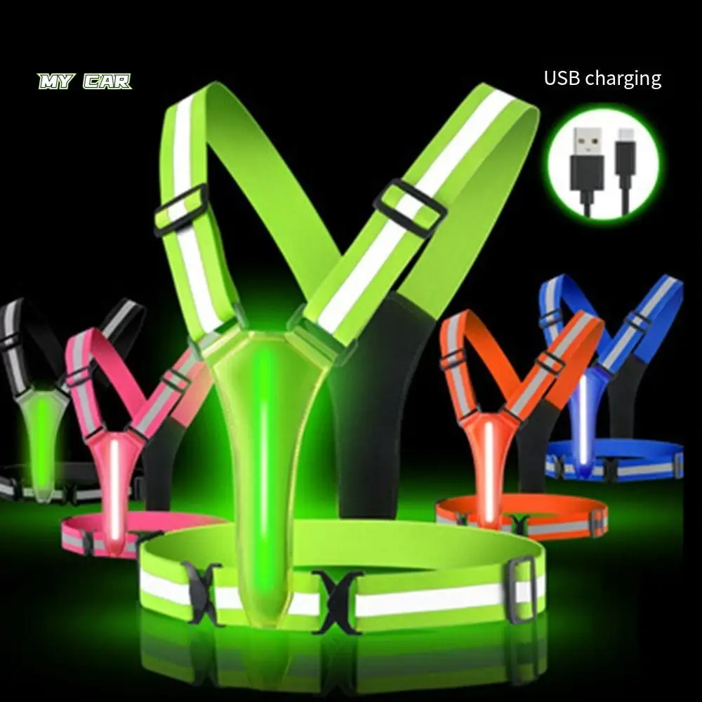 

USB Rechargeable LED Reflective Vest Adjustable Waist/Shoulder High Visibility Running Gear 3 Light Modes Warning