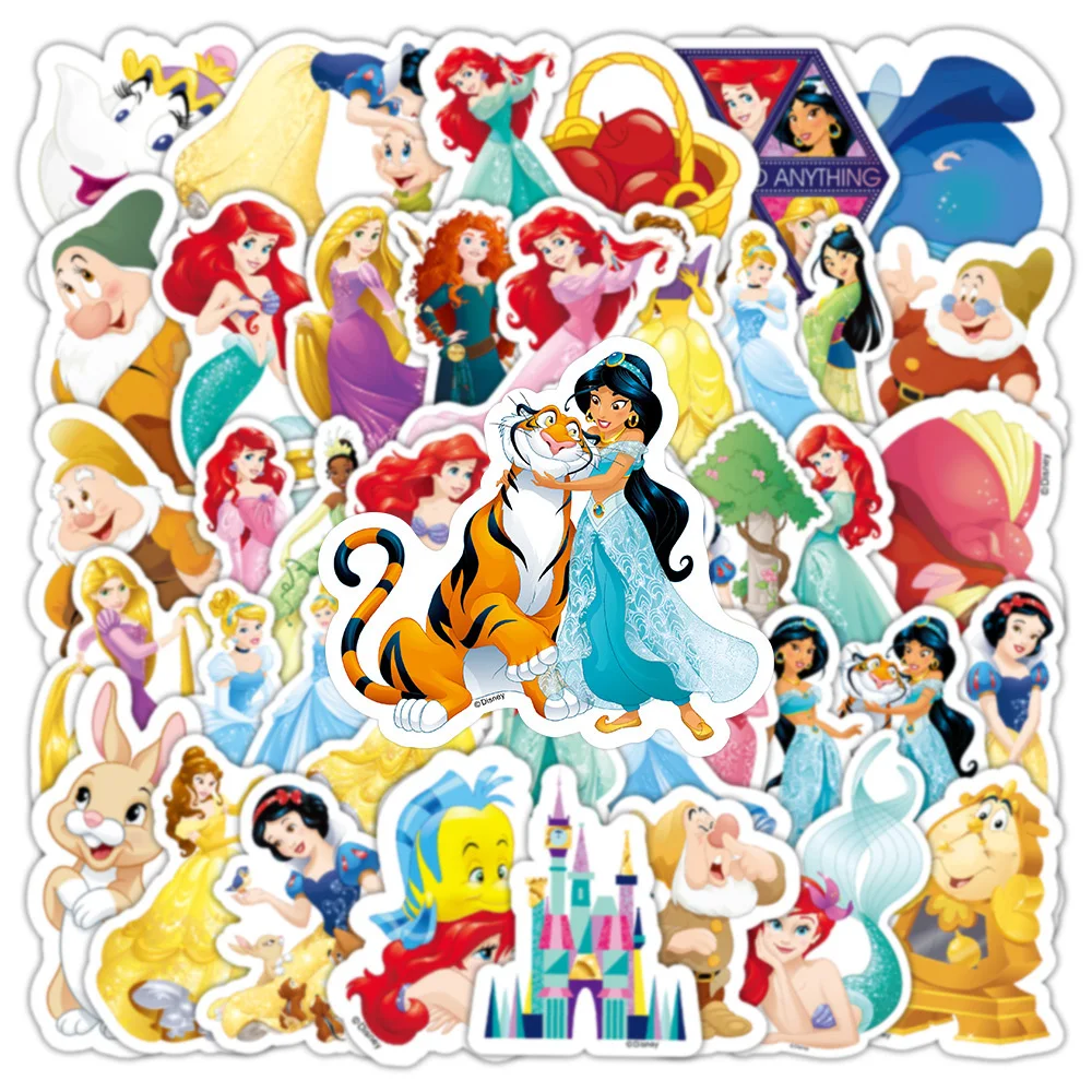 10/30/50/100pcs Disney Mix Princess Cartoon Stickers Anime Cute Aesthetic Snow White Frozen Decals for Kids Toys Gifts DIY Phone