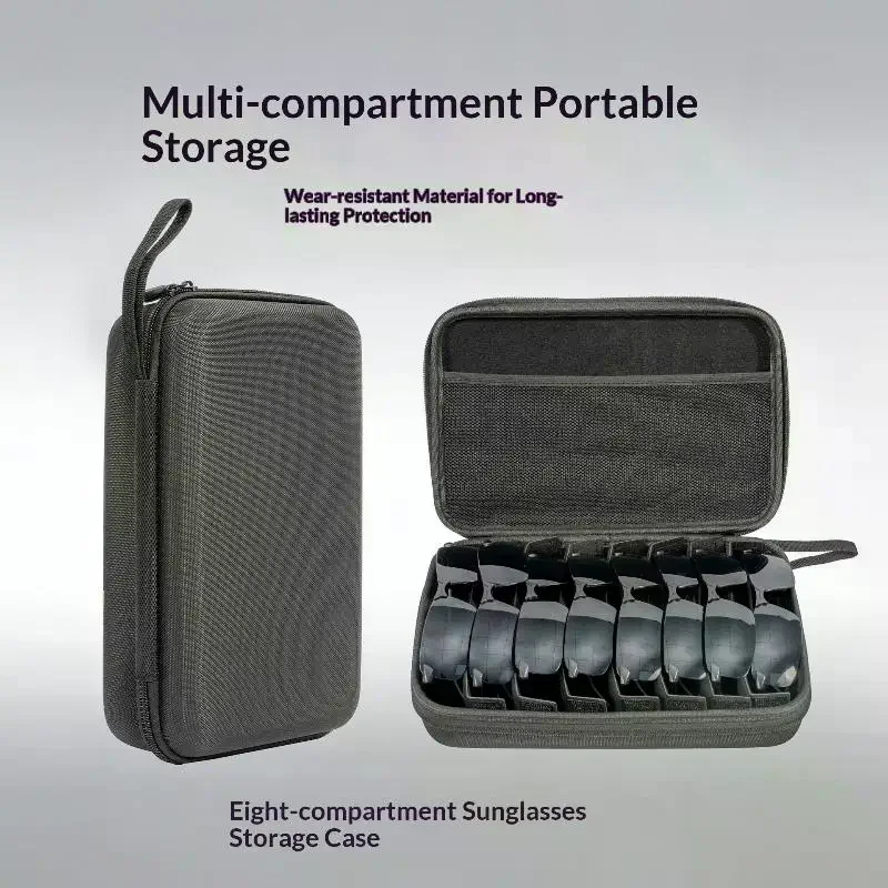 Compartments Adjustable Glasses Organizer, Portable Black Storage Bag Case For Travel, Sturdy Dividers Eyewear Box 4/5/6/7/8