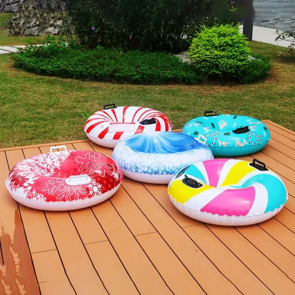 Thickened PVC Inflatable Snow Tube with Handles Heavy Duty Snow Sledding Ring for Winter Outdoor Snow Racer Sled Board