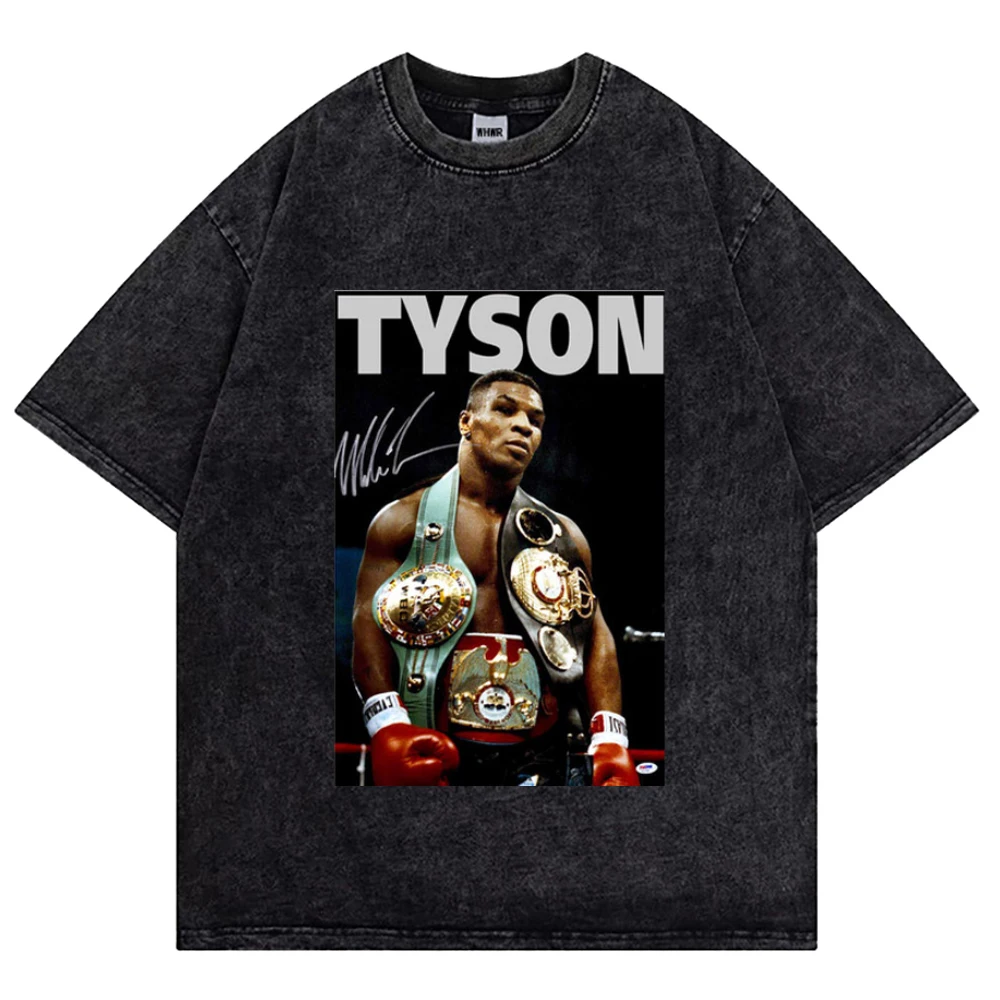 Mike Tyson T-shirts Men Vintage Washed T Shirt Boxing Champion Oversize Cotton Tshirt Streetwear Retro Tshirts Summer O-neck Tee