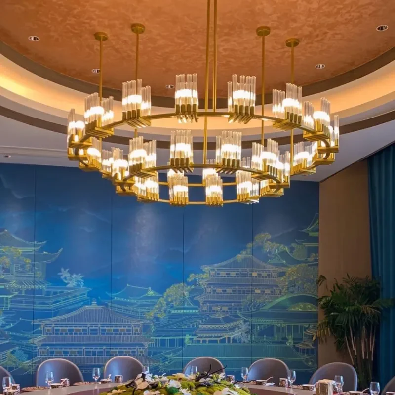 Modern Double Layer Round Glass Chandelier for Hotel Restaurant Club Large Engineering Lighting Customizable Simple Design