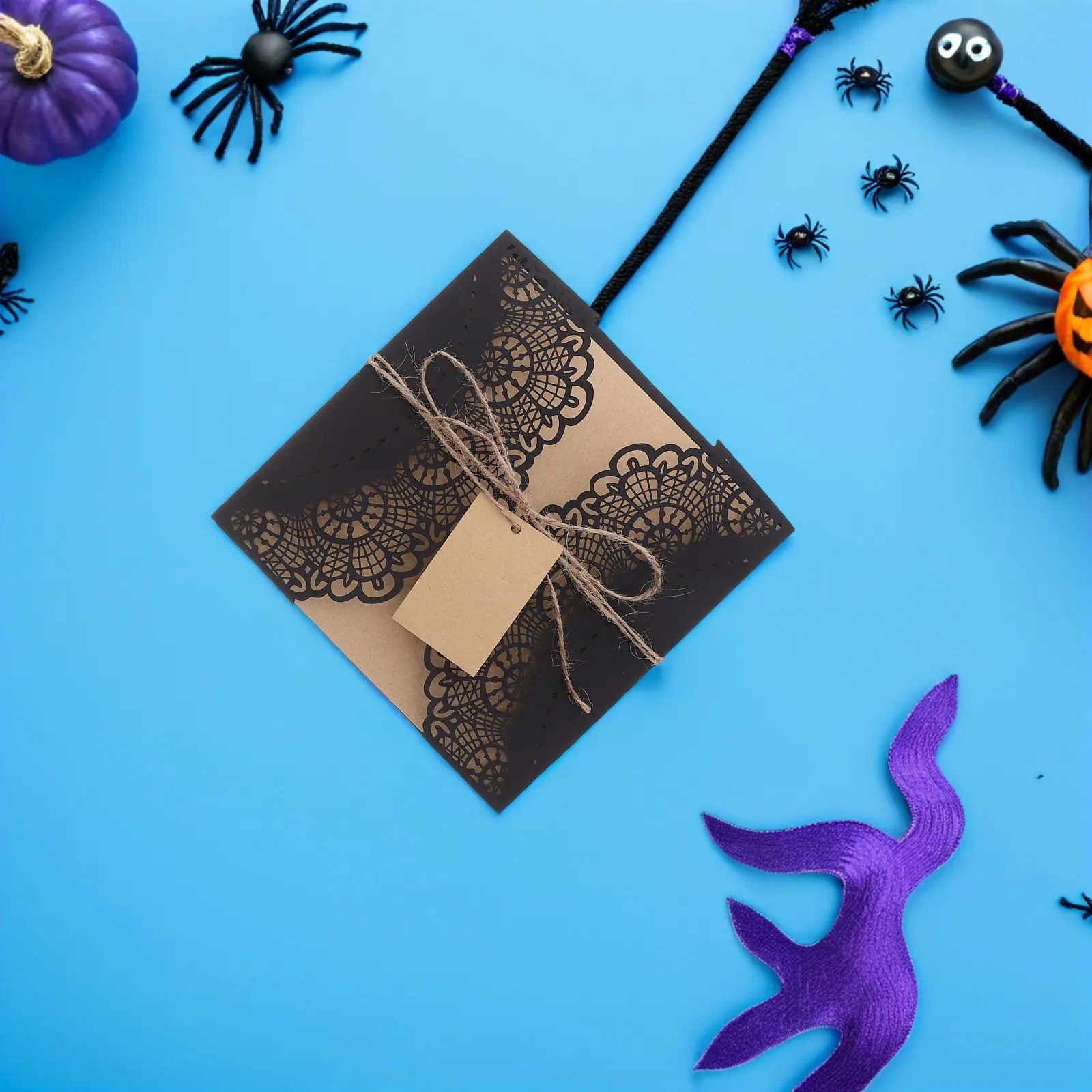 10 Sets Halloween Spider Web Invitation Cartoon Blessing Cards Message Festival Birthday Invitations Black Spiderweb Party