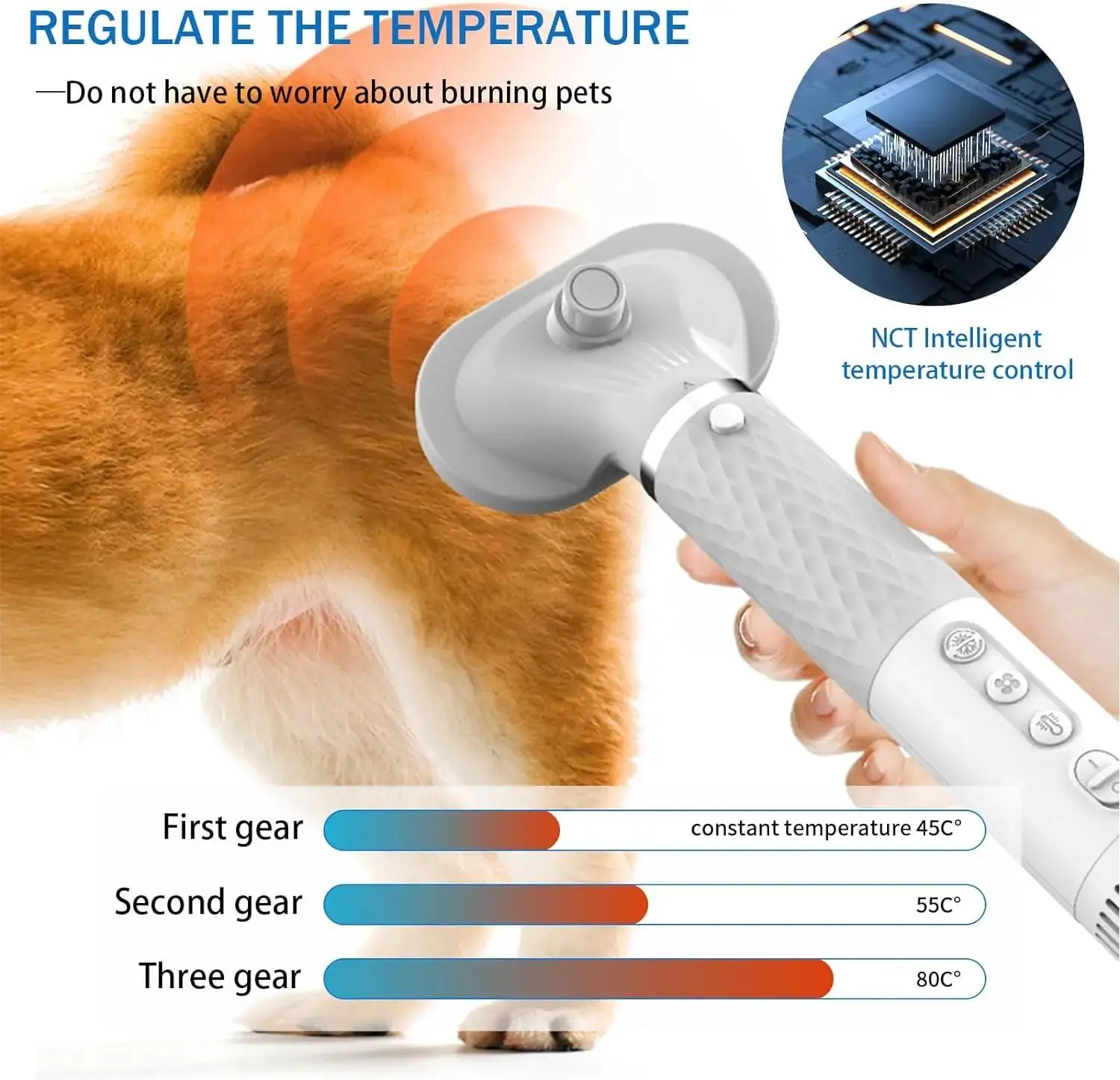 Dog Hair Dryer Pet Hair Dryer Portable And Powerful 4 Nozzles Cats Dogs Grooming Adjustable Temperature And Speed Drying Machine