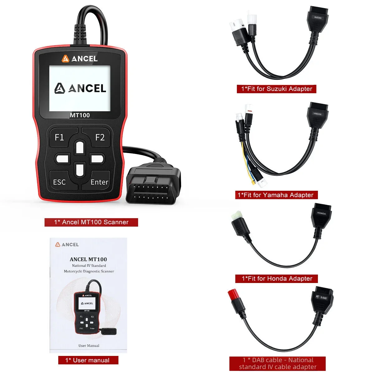 ANCEL MT100 Motorcycle Diagnostic Tool Engine Check Code Reader OBD2 Motorcycle Scanner for YAMAHA /HONDA/SUZUKI Free Update