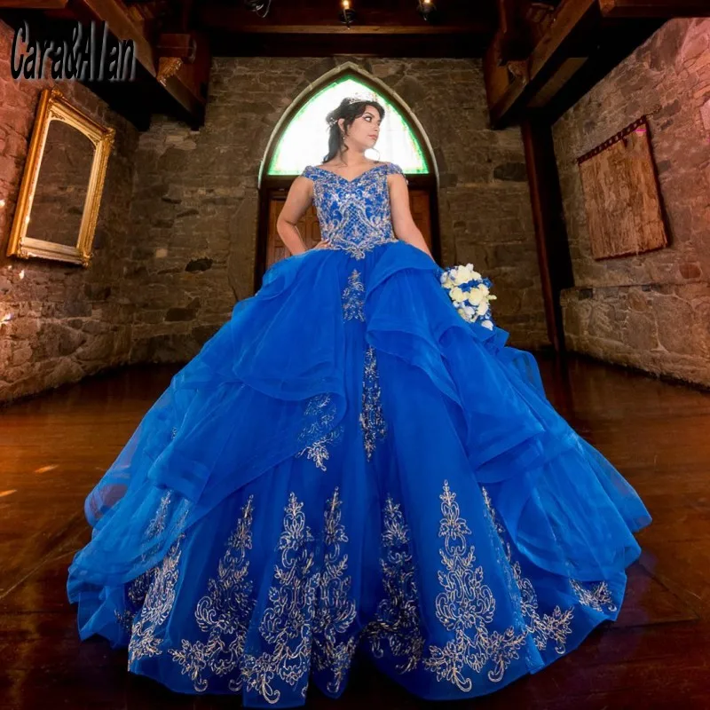 Vestidos De 15 Años 2022 królewskie niebieskie sukienki Quinceanera Ruffles koronkowa aplikacja słodkie 16 urodziny suknie meksykańskie dziewczyny XV sukienka