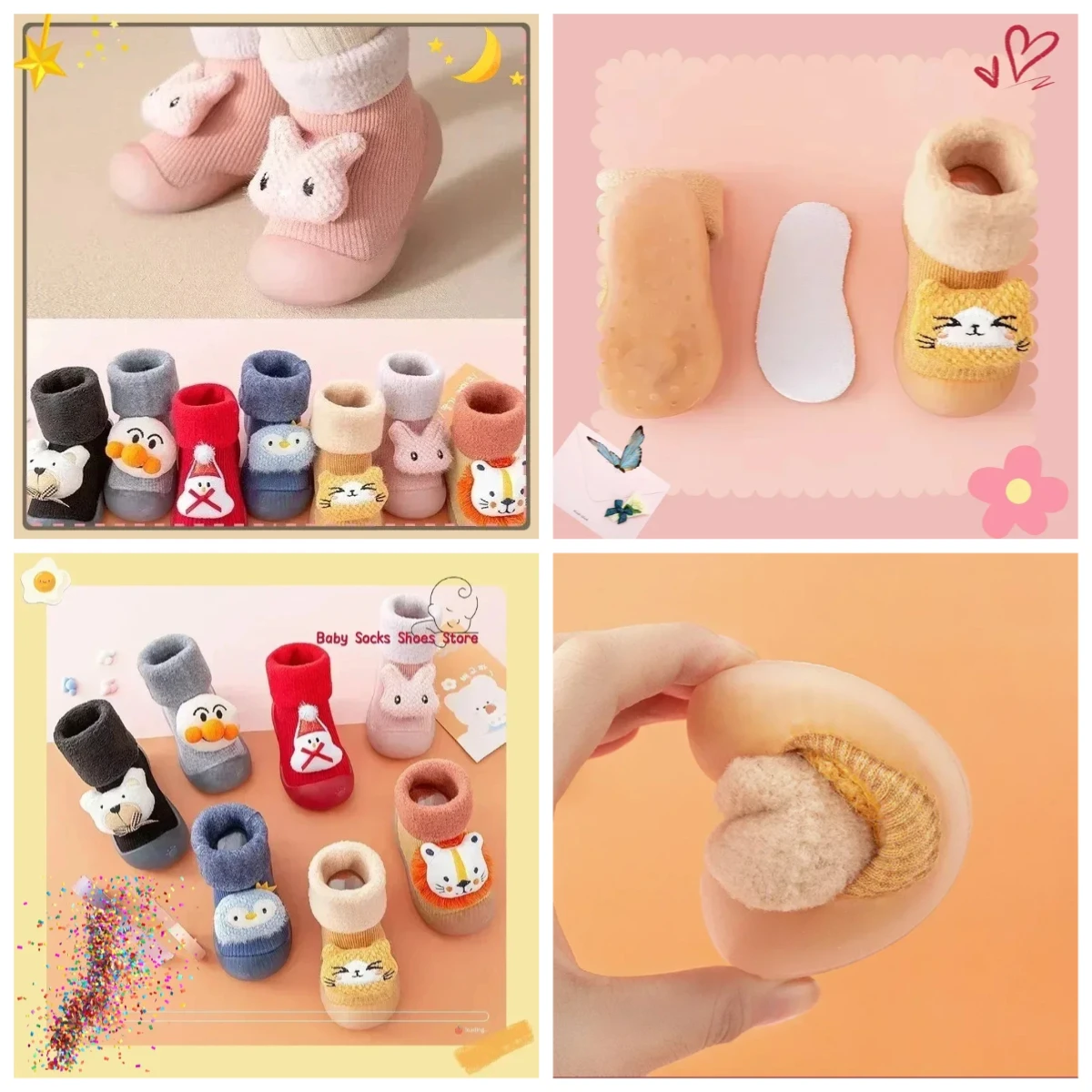 لطيف الشتاء سميكة طفل حذاء طفل صغير الجوارب الطابق أحذية لينة أسفل داخلي عدم الانزلاق أحذية دافئة حذاء طفل صبي طفلة الأحذية