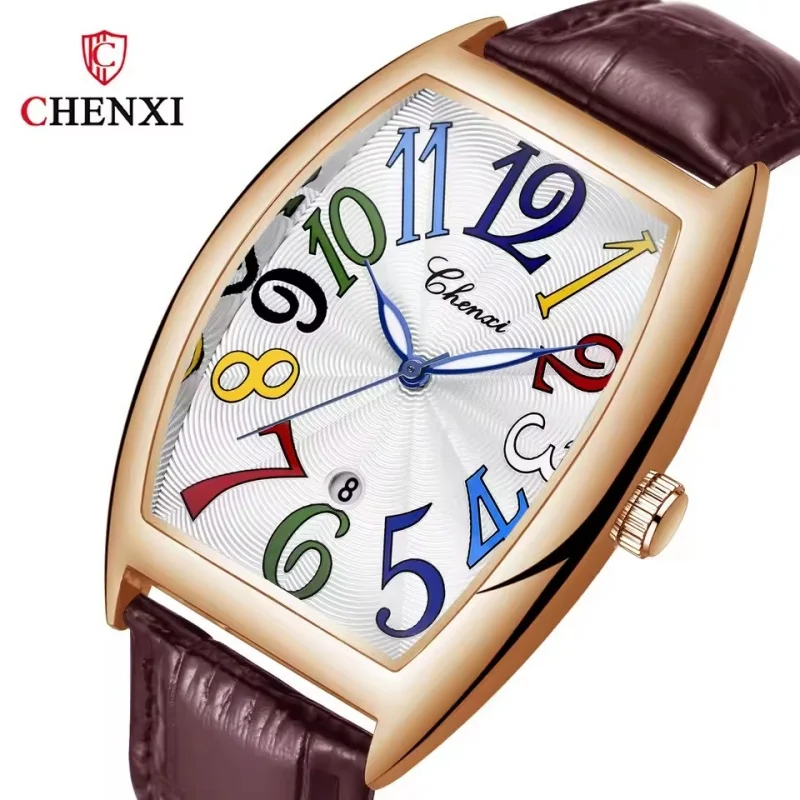 

CHENXI 8217, модные мужские кварцевые часы, креативный циферблат, календарь, водостойкий светящийся ремень, мужские роскошные часы, relógios masculino