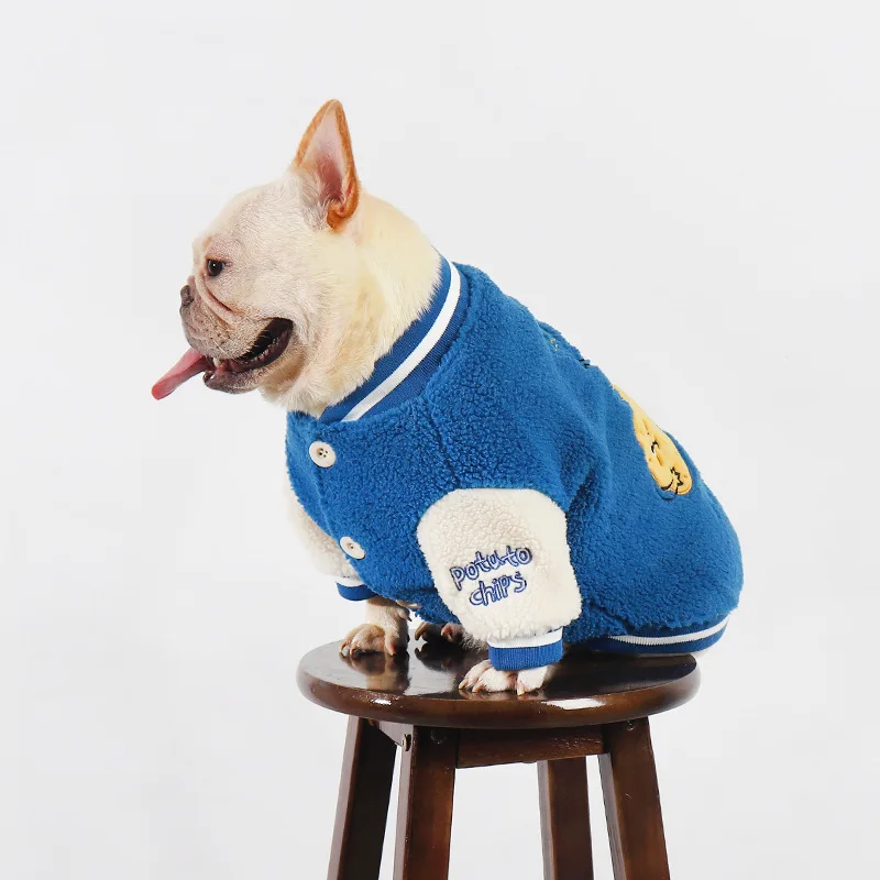 Winter New Splicing Padded Thickened Pet Casual Baseball Uniform Warm Dog Jacket French Bulldog Schnauzer Small Dog Clothes