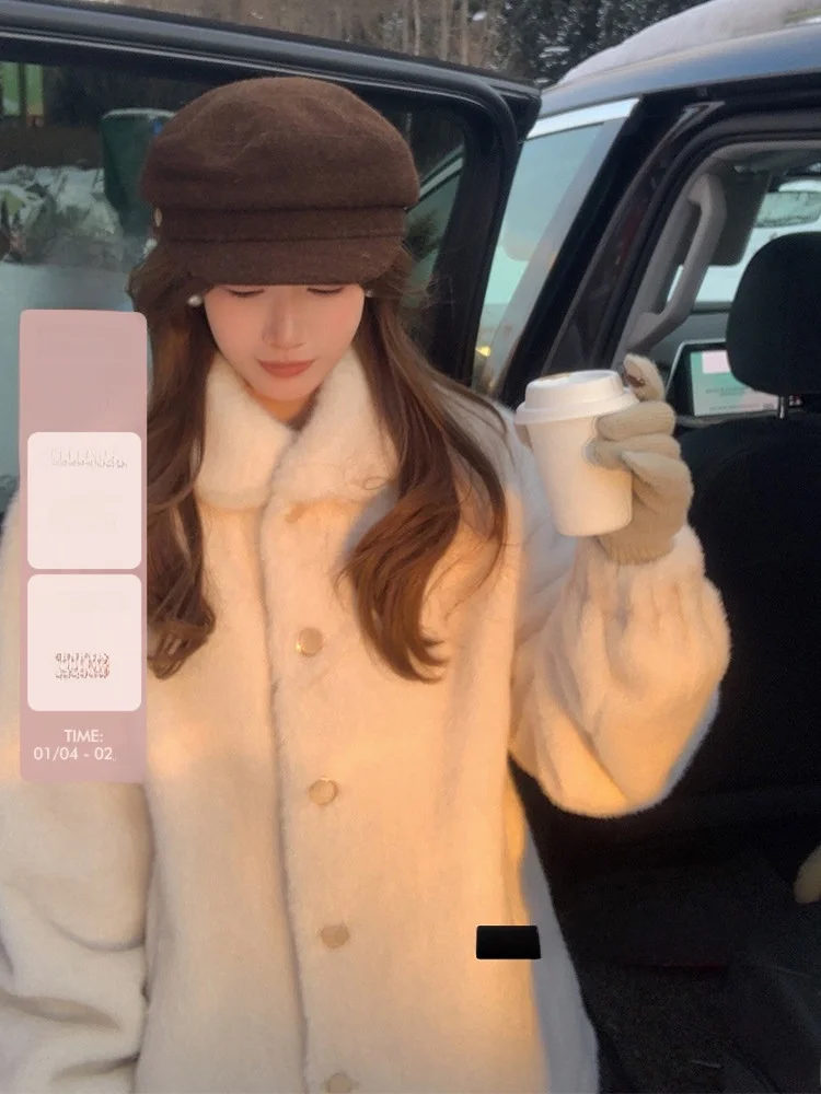 

Зимняя утепленная шуба Miaolab с маленьким воротником, женская, из экологичного меха, с длинными рукавами, в корейском стиле, для повседневной носки