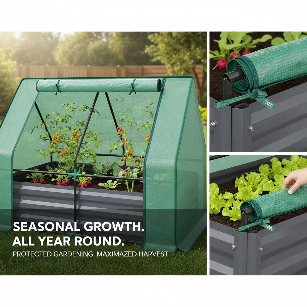

Грядка для выращивания растений 4 x 3 x 1 фут с мини-теплицей, оцинкованная грядка с покрытием, зеленая и темно-серая.
