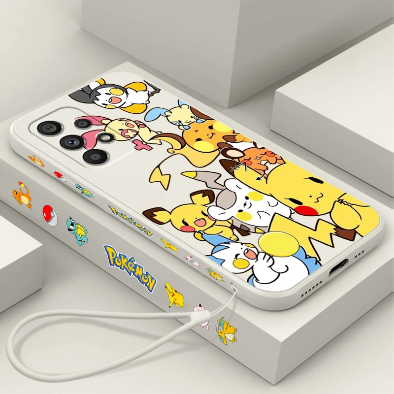 P-Poke M-mon Cute Cartoon Liquid Left Rope For Samsung A53 A52 A33 A32 A51 A71 A21S A13 A73 A55 A72 A23 A35 A05 5G Funda