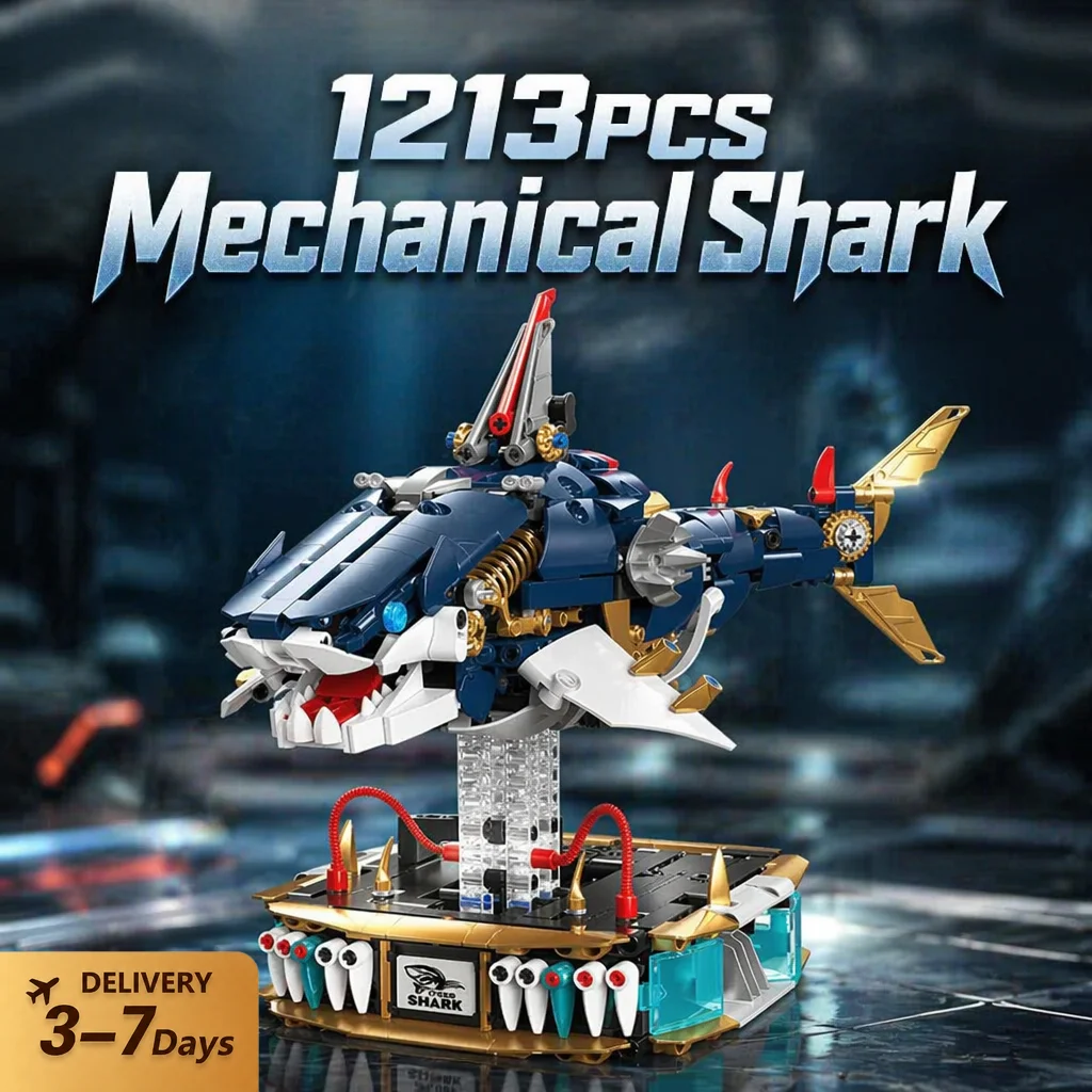 Mechanischer Hai Baukasten Technisches Tier-Modulbaustein-Set Montagemodell Bausteine Kit Desktop Kreatives Spielzeug Erwachsenen-Geschenk 1213 Teile