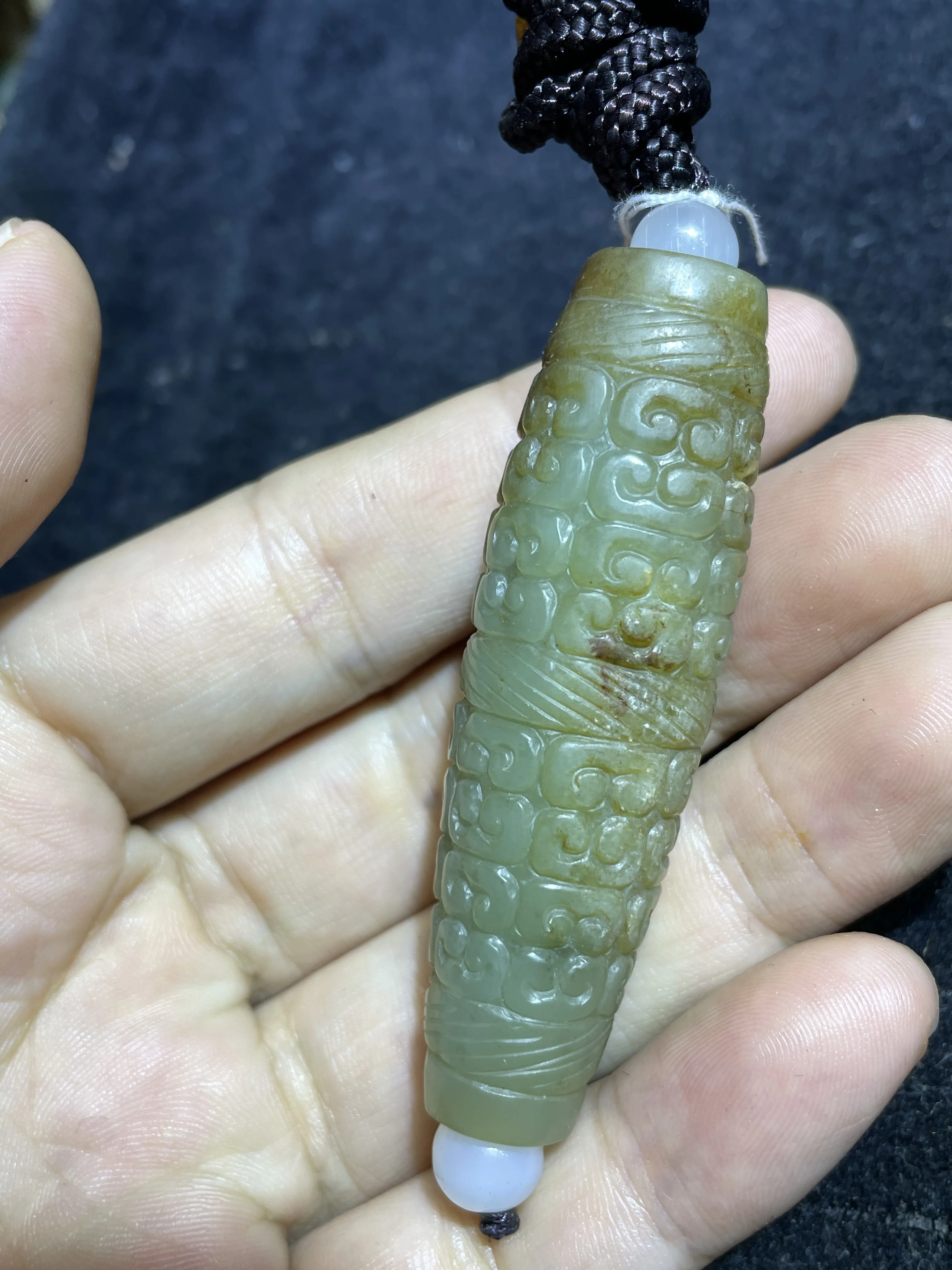 One Piece Chinese Vintage Hetian Jade Linking Fortune Lucky Big Hole Lezi Pei Totem Fengshui Best Buy Amulet Carving