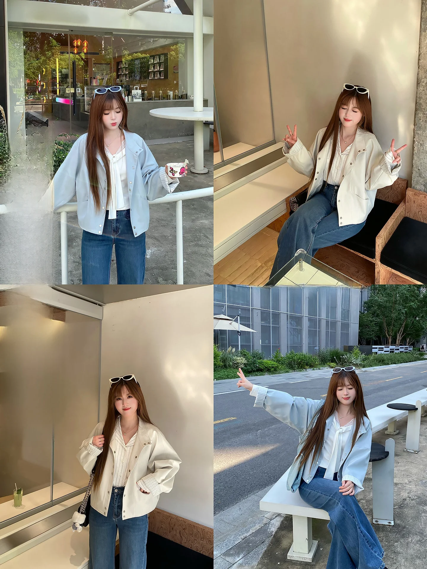 

Ветровка в полоску в стиле пэчворк, утренний свет, синий, бежевый цвет, свободная посадка для поездок на работу, длинная свеча, V-Ne, одна кнопка