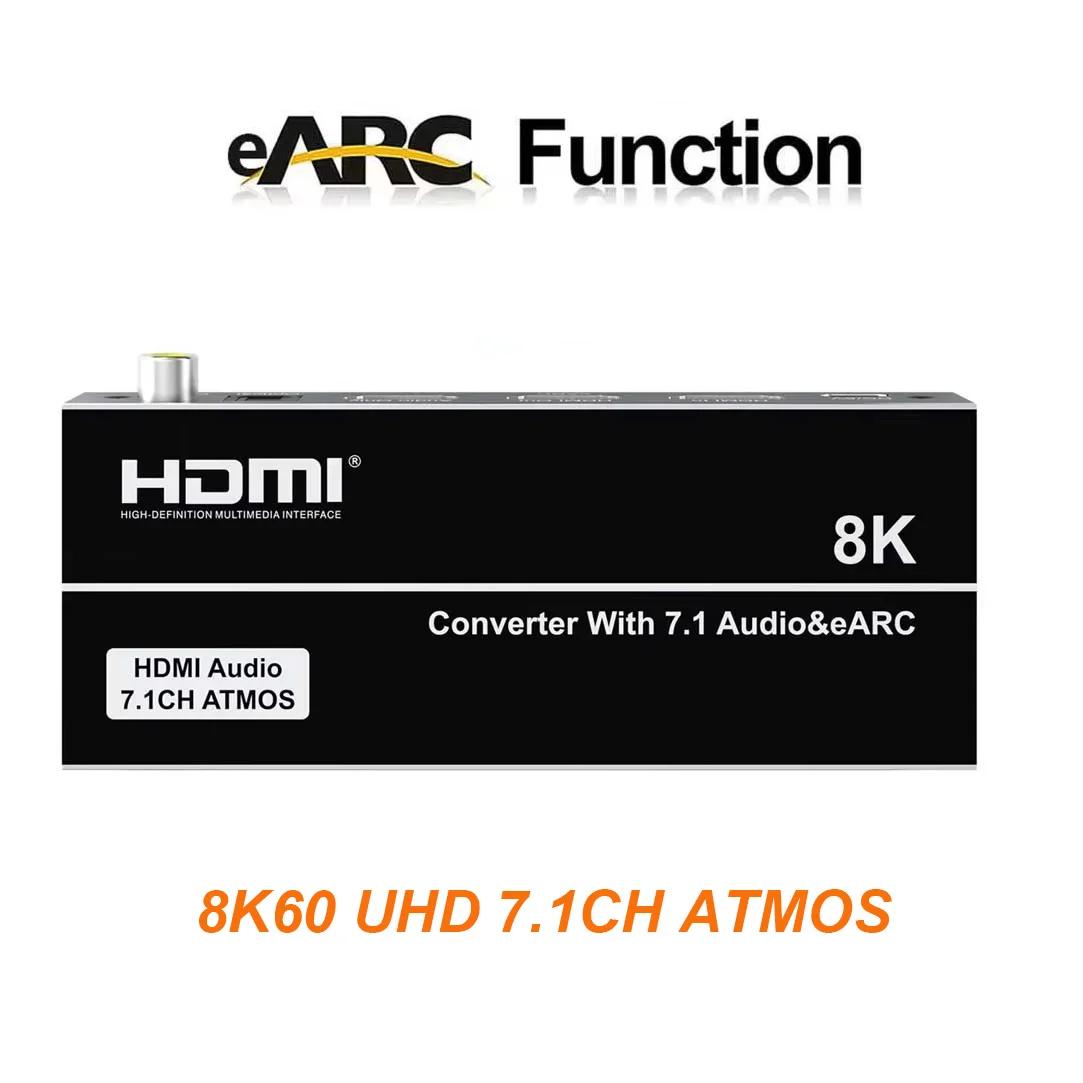 8K 60Hz HDMI EARC Return Audio Extractor 4K@144Hz HDMI 2.1 Video Converter Support Dolby Atmos 7.1CH for PS5 XBox DVD Soundbar
