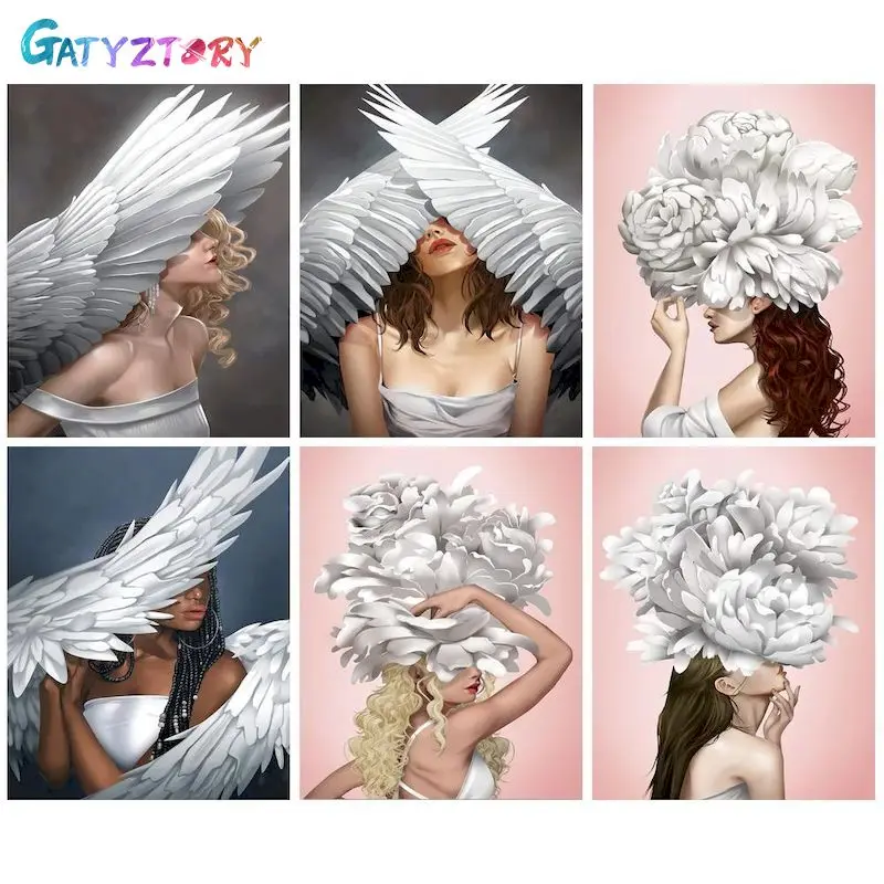 

GATYZTORY 5D Diamond Painting With Frame DIY Crafts Cross Stitch Crafts Feather Flower Woman For Adults Mosaic Embroidery Gift