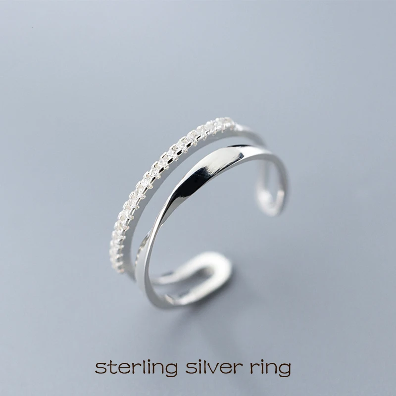 

S925 Silver Ring Women's Twisted Double Row Adjustable Jewelry