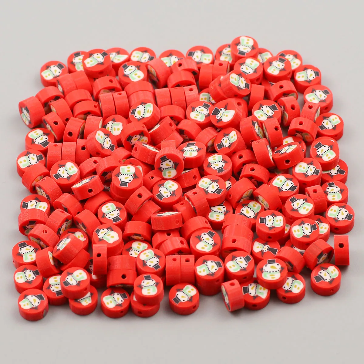 9mm 50-piece set round polymer clay snowman beads with red backgrounds handmade DIY jewelry bracelets holiday party accessories