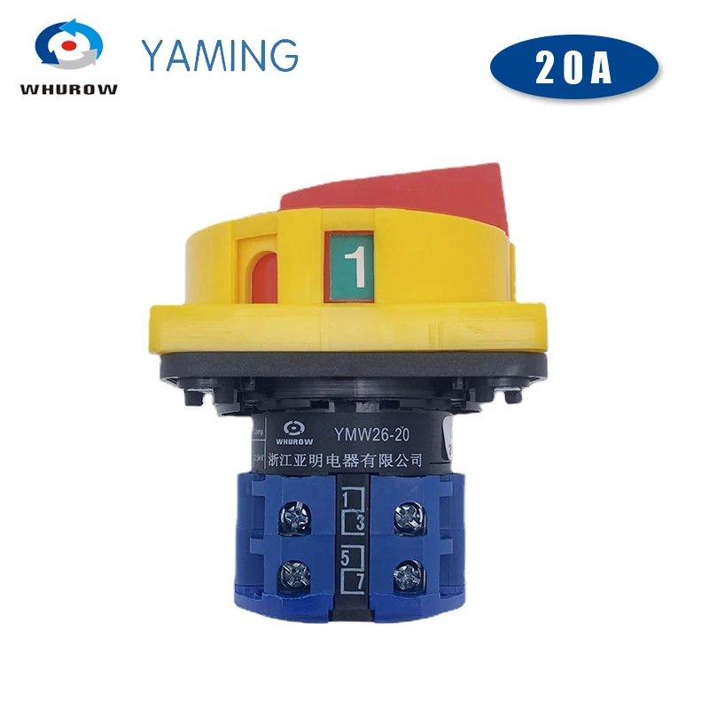 690V 20A Padlock Rotary Cam Switch With Big Plate OFF-ON 2 Position 4 Poles 8 Terminals Main Selector Emergency Stop LW26-20/2GS