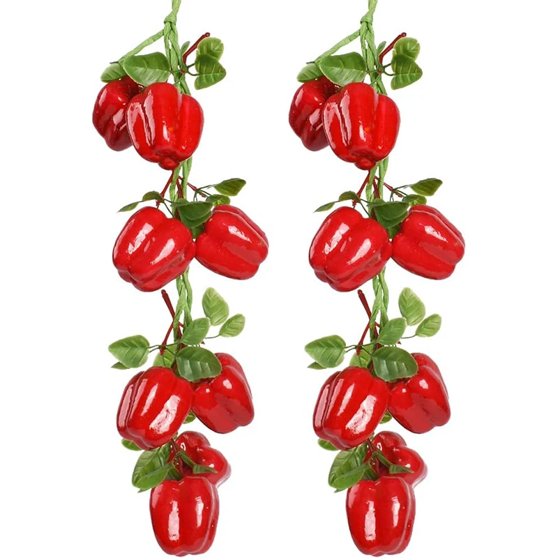 Artificial Fake Fruit Hanging String Simulation Vegetable Garland Apple Pepper Decor for Home Room Kitchen Farmhouse Wall Decor