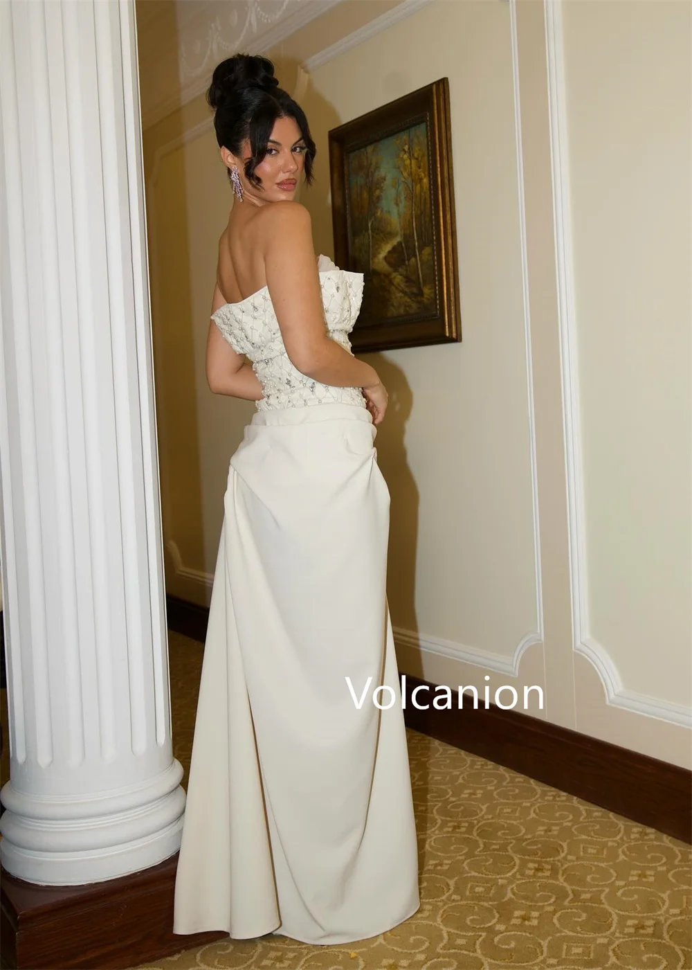 Customized Exquisite Jersey Pleat Sequined Straight Strapless Long Dresses Bespoke Occasion Party Fashion Modern Style