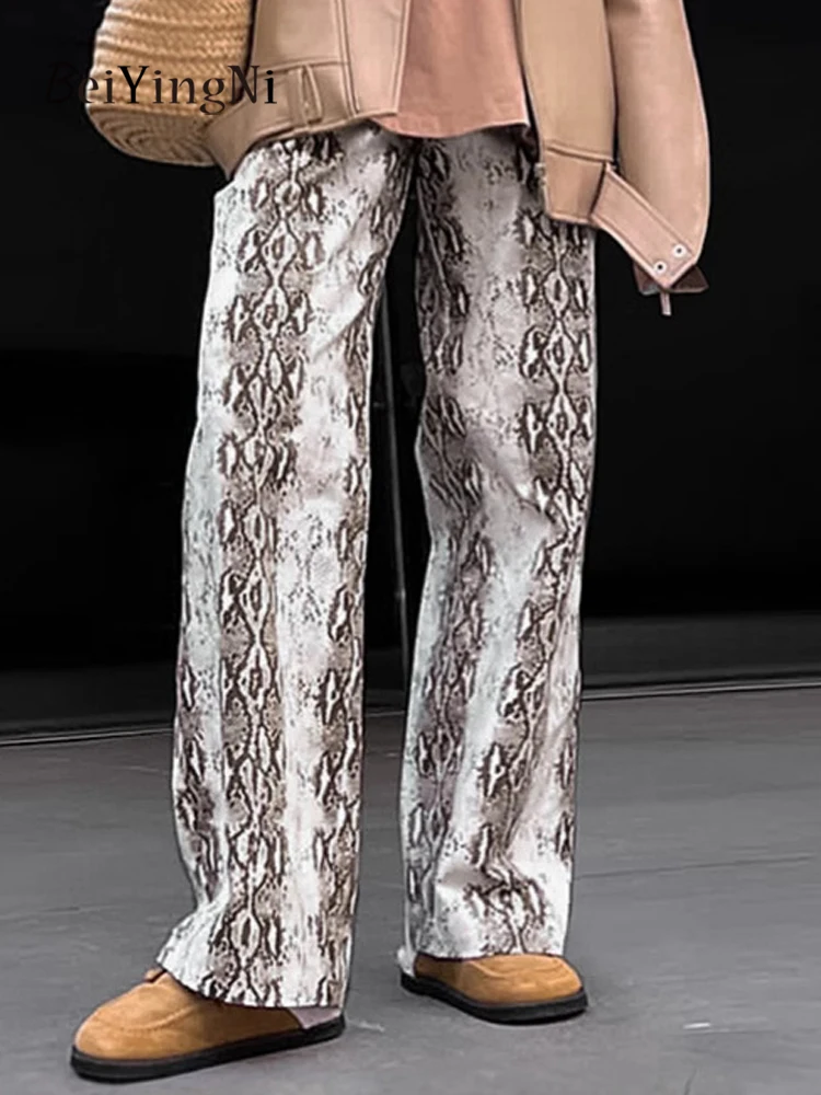 Beiyingni 2025 nouvelle mode femmes Y2K pantalon motif serpent décontracté Vintage haute rue pantalon droit automne femme pantalon ample