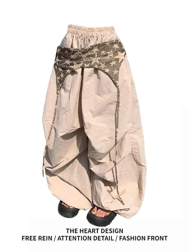 

Women Khaki Long Pants Baggy Oversize Parachute Pants Harajuku Japanese 2000s Style Y2k Vintage Wrap Skirt Trousers Clothes New