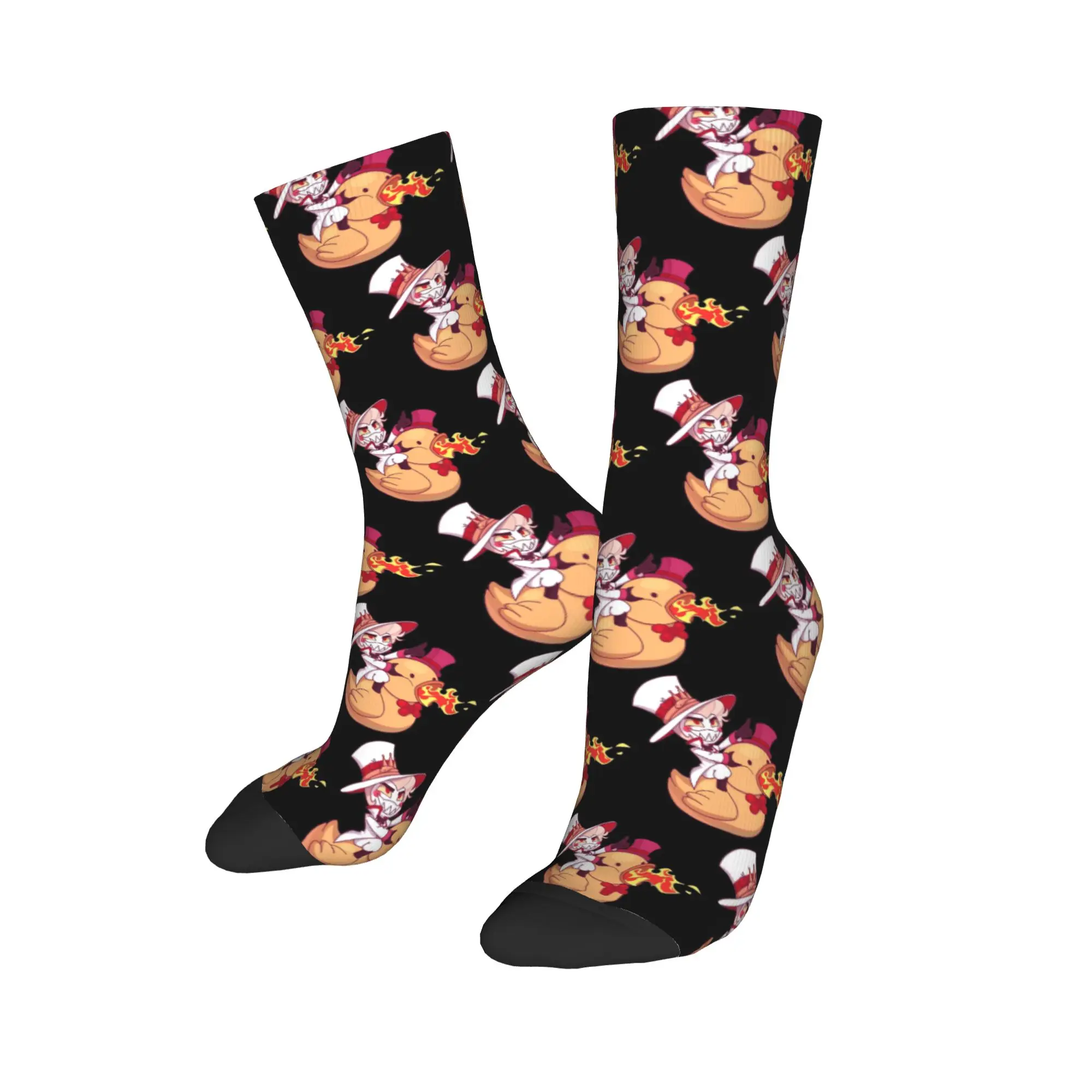 Crazy Design Lucifer from Hazbins Hotels Basketball Socks  Polyester Crew Socks for Women Men Breathable